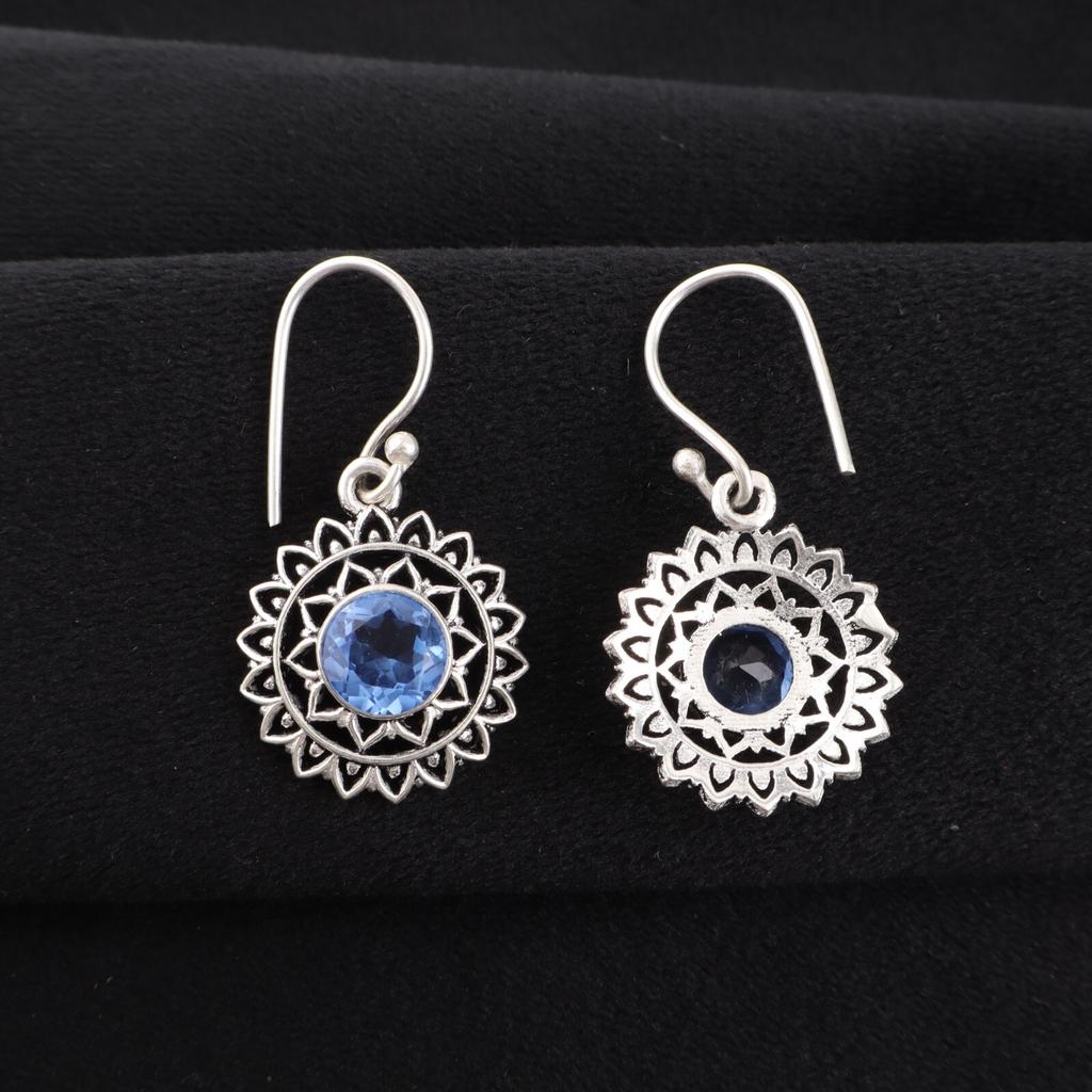 Tanzanite Gemstone 925 Sterling Silver Jewelry Handcrafted Dangle Earrings 1.57" CE-19-5