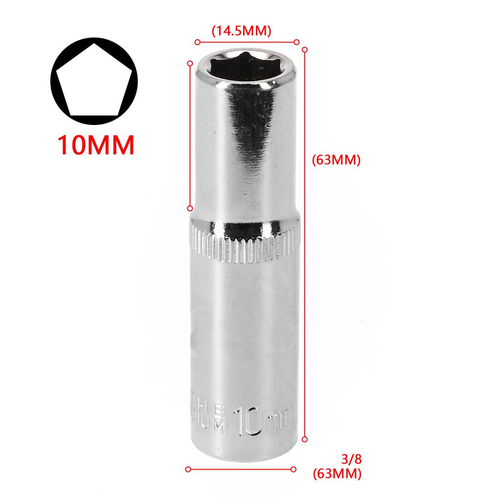 1PC 3/8in Deep Socket Adapter Hex Socket Wrench Heads Ratchet Tool 8-24mm 1/2Drive 6 Point Socket For Impact Deep Socket Adapter