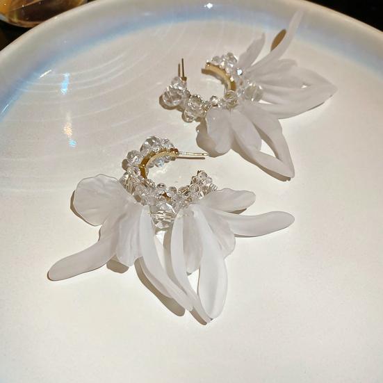 1 Pair Tassel Stud Earrings Faux Crystal Clear Acrylic Petal Decor Drop Earrings Holiday Statement Earrings