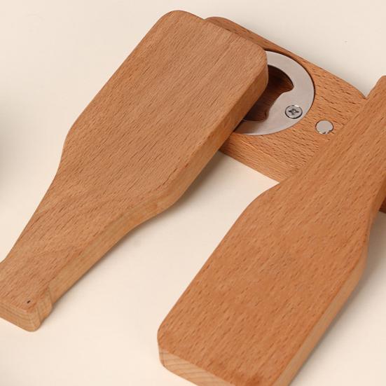 Wooden Bottle Opener Refrigerator Magnet Manual Beer Bottle Opening Tool Fridge Magnet Home Office Kitchen Locker Decoration