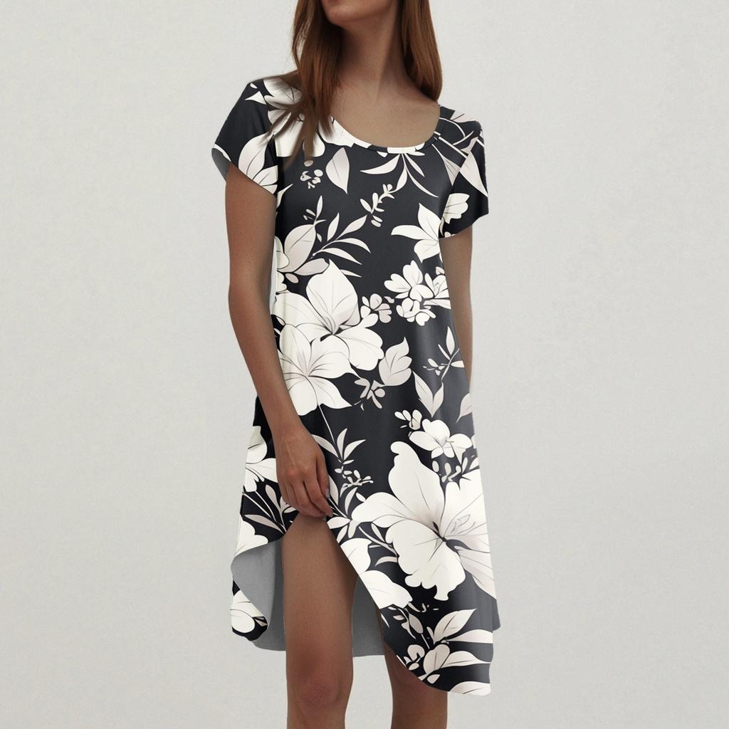 Women's Casual Short Sleeved Dress With Floral Print And Pocket Design And Pocket Design