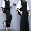 Women's Spring and Summer Two-piece Pants Stitching Loose Top Wide-leg Pants Casual Fashion Suit Women