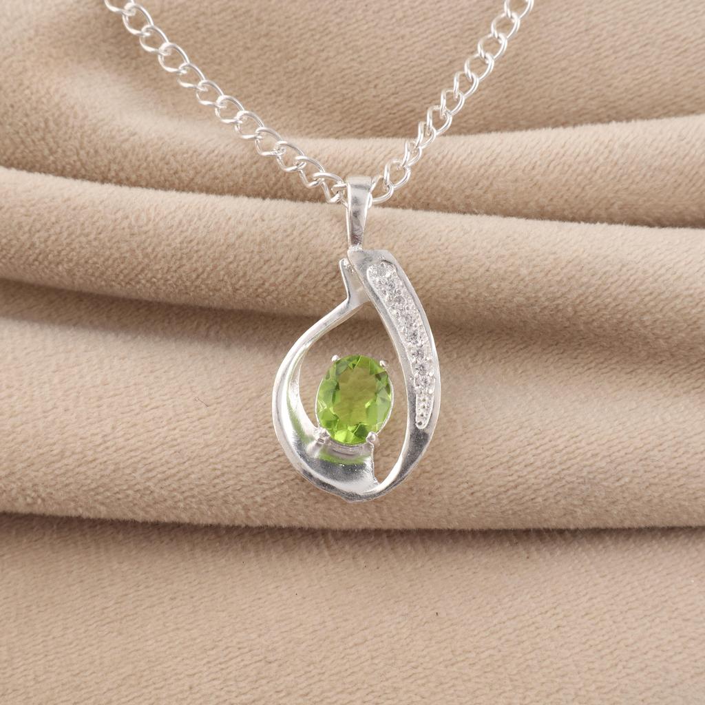 Peridot Gemstone 925 Sterling Silver Jewelry Pretty Zircon Pendant 1.4" Thanksgiving Gift For Her CZP-16-3