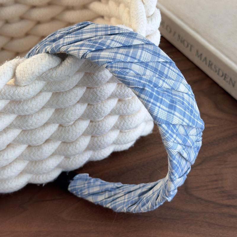 Vintage Damen Bläulich Kariertes Stirnband Breit Denim Stoff Haarreifen für Frauen Und Damen Lässiges Kopfschmuck