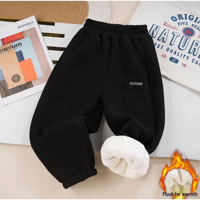 Children's Thickened Lambswool Sweatpants: Warm Fleece, Autumn/Winter Style, Unisex, for Kids