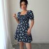 Square Collar Summer Puff Short Sleeve Floral Dress Fashion Elegant Slim Fit A-line Party Short Dress Female Casual Sweet Holiday Clothing
