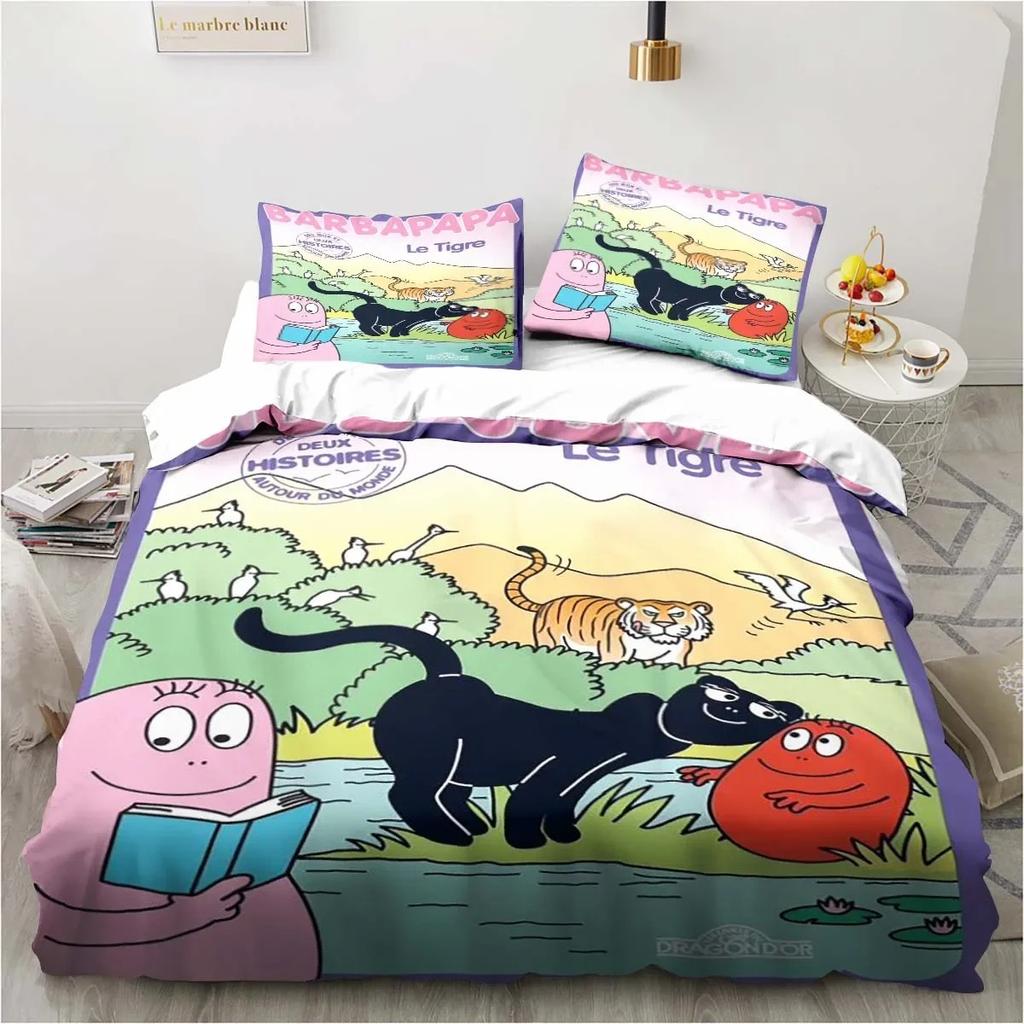 Cute Cartoon Les Barbapapa Bedding Set Soft Duvet Cover for Adult Kids Single Double King Size Bed