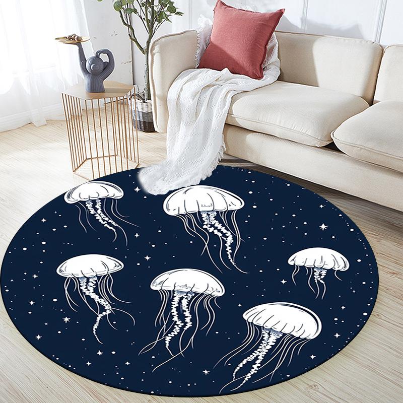 Jellyfish Round Area Rug,Carpet Rug for Living Room Bedroom Sofa Playroom Decor,Non-slip Floor Mat