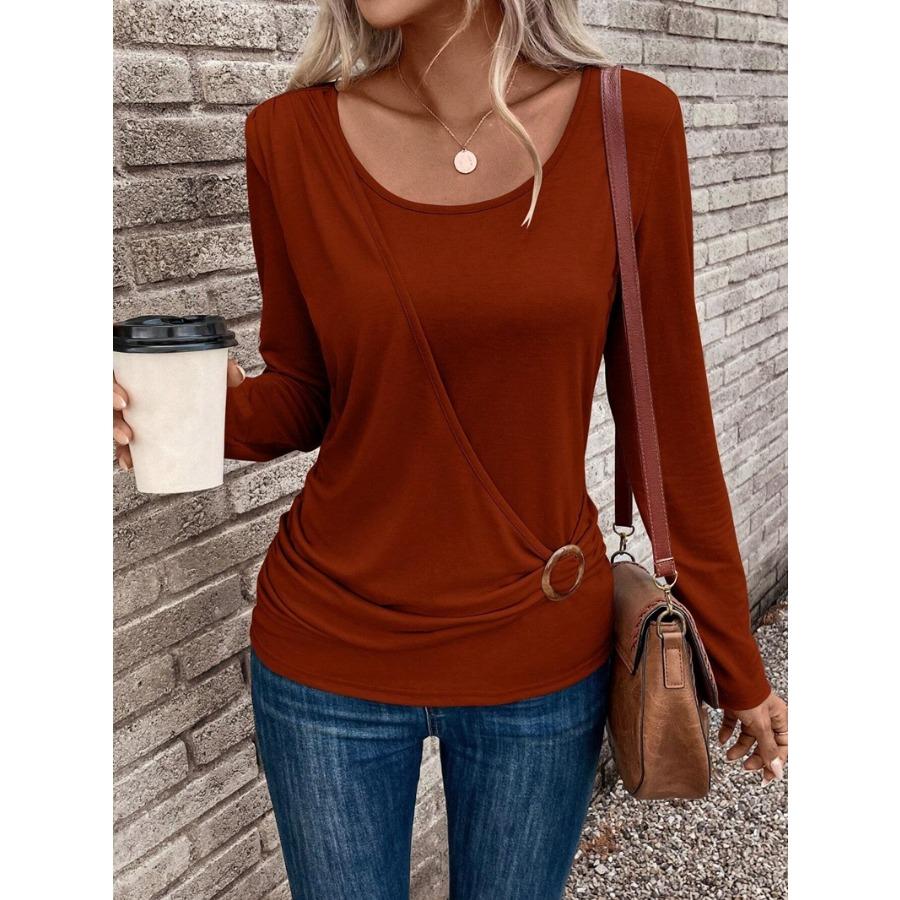 

Жіноча весна-осінь футболка великих розмірів з круглим вирізом і застібкою на талії. Жіночий топ XXL помаранчевий