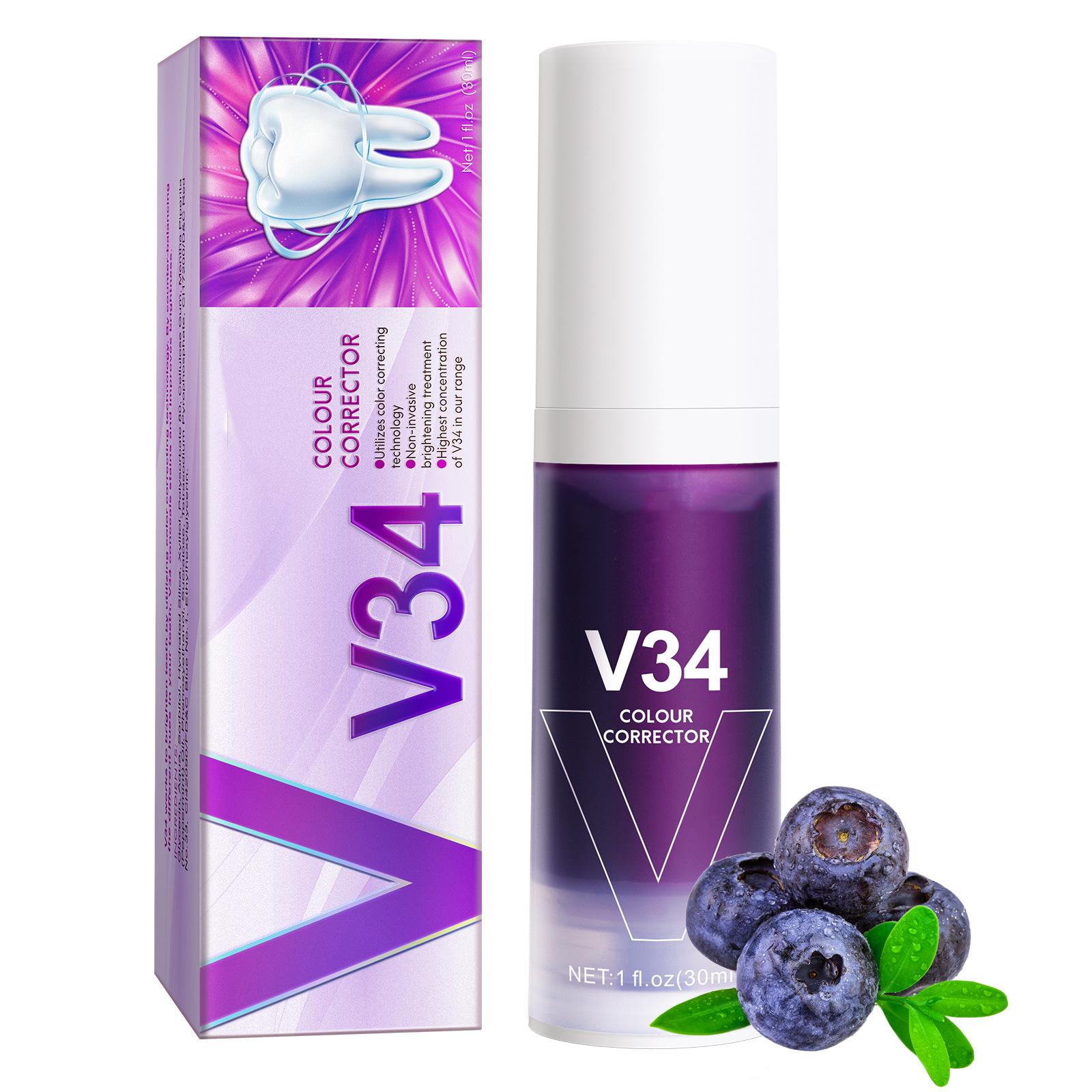 

v34 Tooth Color Corrector Purple Teeth Whitening Tooth Stain Removal Teeth Whitening Booster Purple Toothpaste 1pc