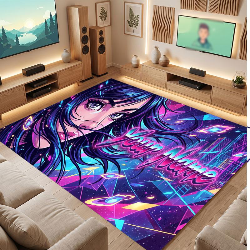 Fantasy Magic Theme Crystal Velvet Floor Rug Personalized Custom Name Text Warm Carpet Home Decoration