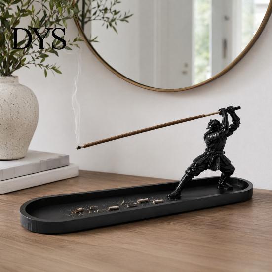 Schwarz Matt Weihrauchbrenner Samurai Schwert Ornament mit Aschenbecher, Zen Stil Halter für Heim Büro Dekoration, Meditationsgeschenke Männer Und Teeliebhaber