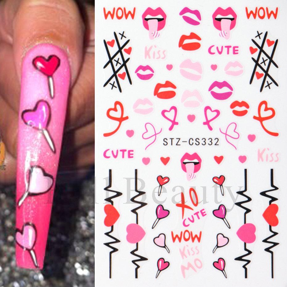 Nail Art Stickers, Valentine'S Day Romantic Love Lips Heart Love Lollipop Nail Stickers