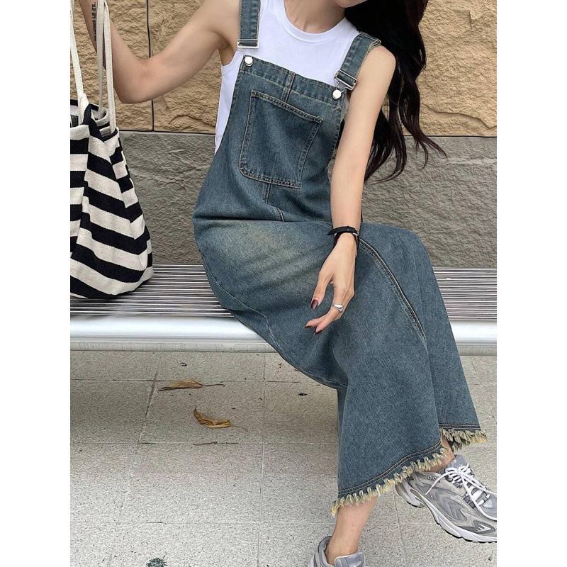 Tall Slim Denim Overall Dress - Enhances Height and Slimming Effect