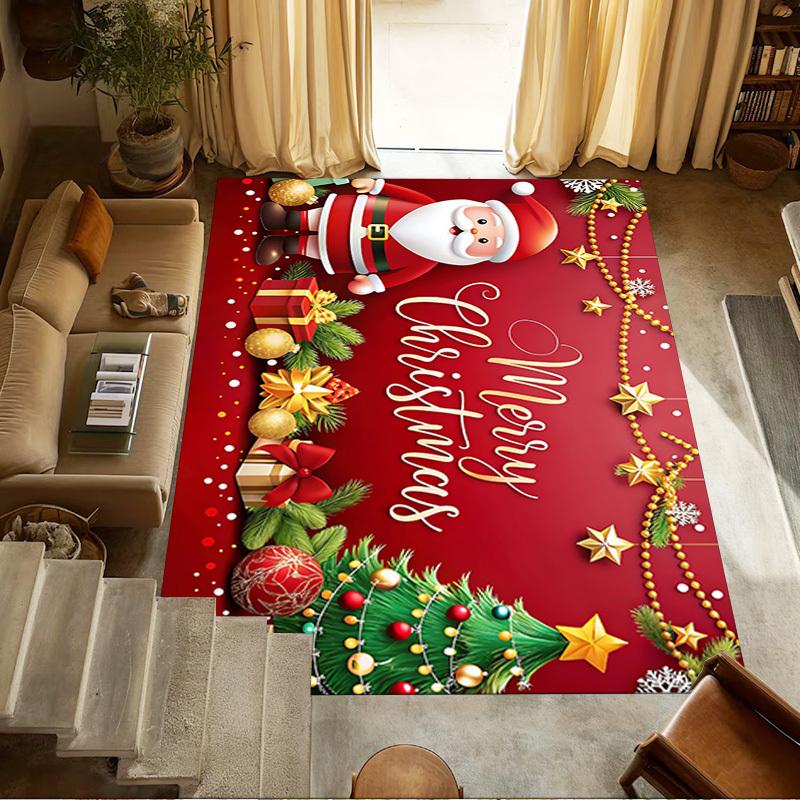 Christmas Santa Claus Crystal Velvet Office Chair Mat Area Rug - Non-Slip, Floor Mat, Office Desk Chair Rugs,Christmas Gift-1106081