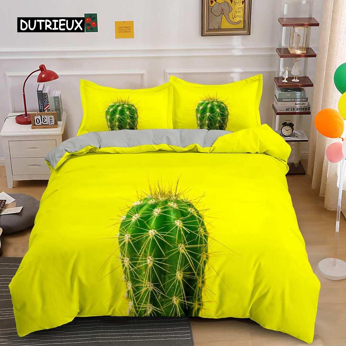 

Cactus Duvet Cover Set Tropical Plants Print Bedding for Kids Teens Polyester Fresh Double Queen King Size EU single(135x200cm)