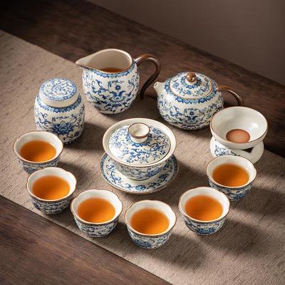 Gold-inlaid Zisha Blue and White Tea Set