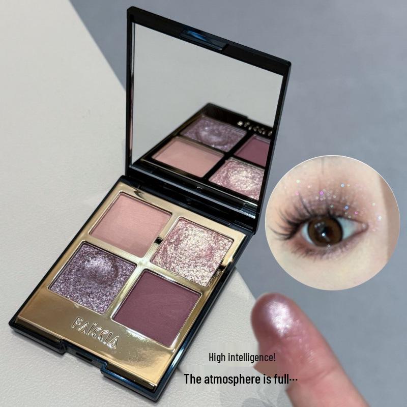 FAICCIA Fei Xi Mojito Four-Color Eyeshadow: Brown Earth Tone, Smoky Matte, Shimmer, Blue System.