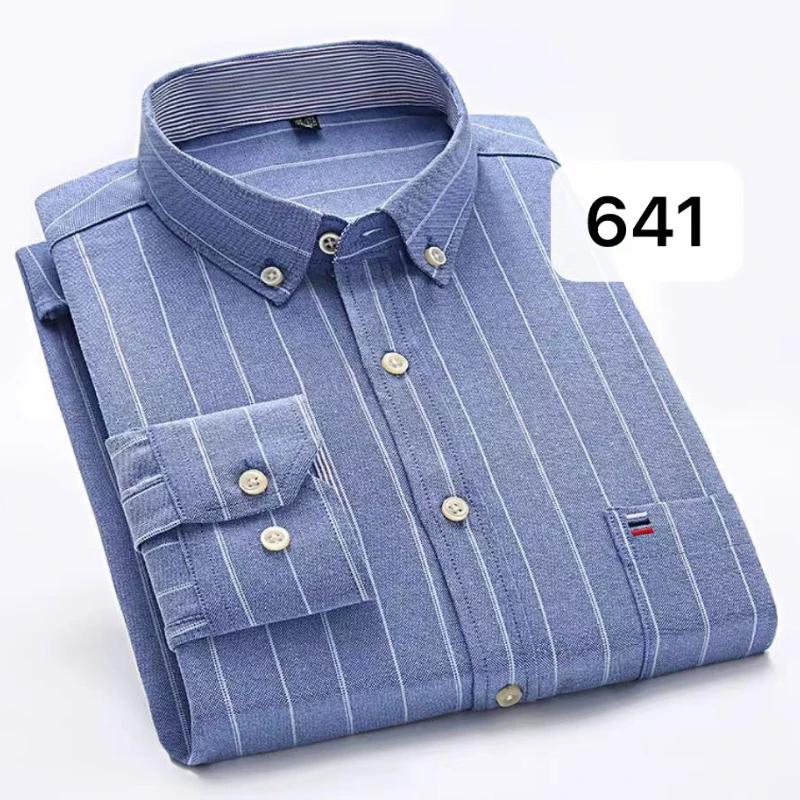 100% Cotton Oxford White Casual Shirts for Men Long Sleeve Buttons Plaid Shirt Striped Pocket Men Shirts Plus Size 7XL Camisas