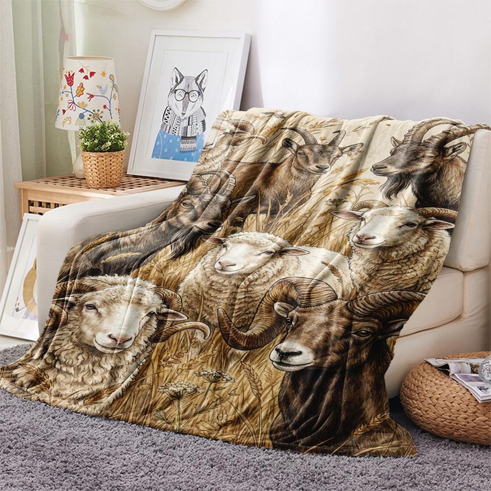 1PC Sheep Print FlAannel Blanket, High quality Comfortable for All Seasons, Home Decor, Warmth and Comfort