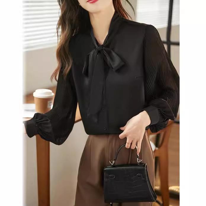 Fashionable and elegant chiffon shirt, spring and autumn 2026 new long-sleeved top for women