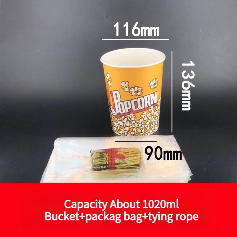 Large Capacity Popcorn Bucket Disposable Food Grade Paper Bucket Thickened Packag Box for Cinemas Oil Proof and Leak Proof Snack Packaging Container