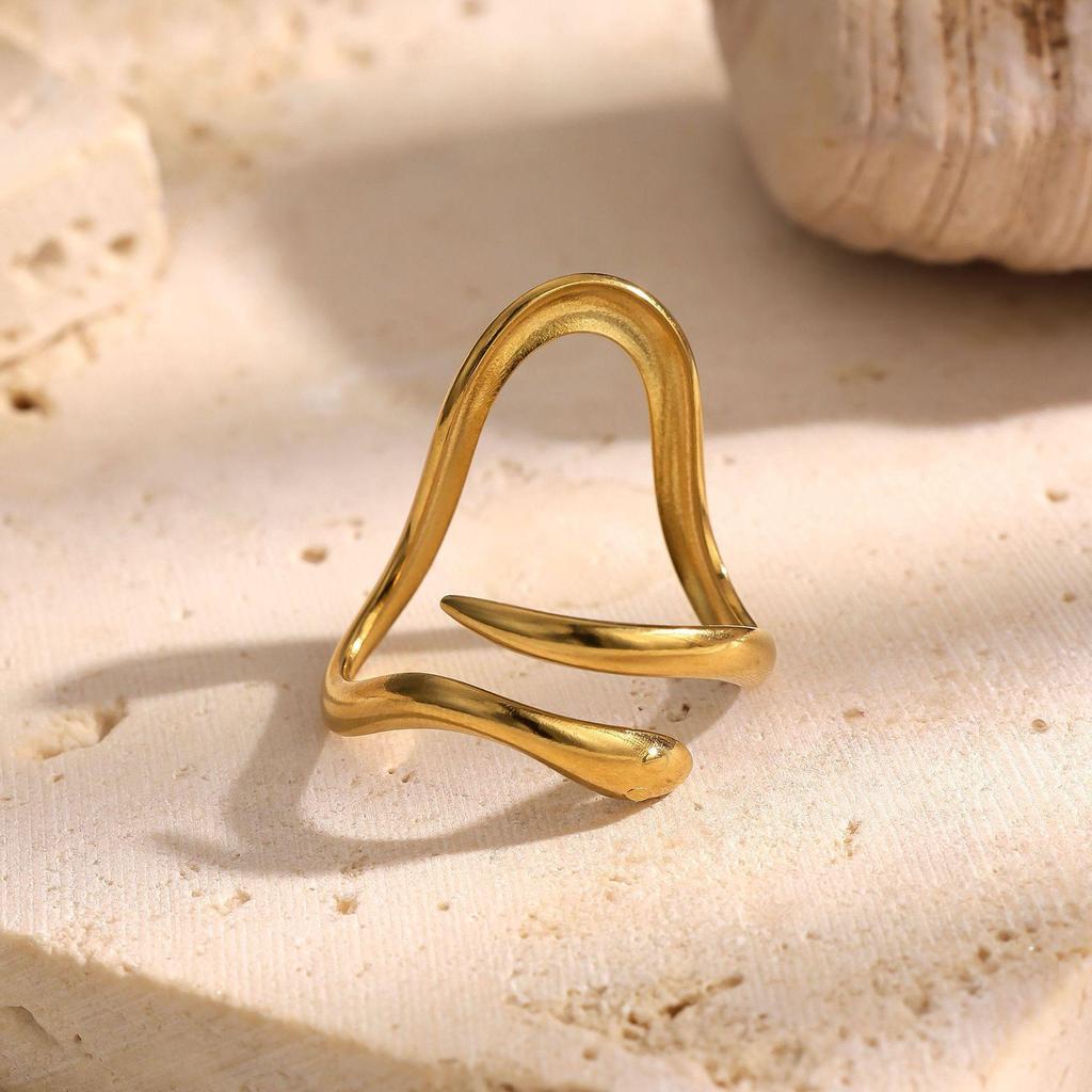 Gold-Plated Snake-Shaped Titanium Steel Adjustable Ring for Women - Retro, Colorfast, European & American Fashion.
