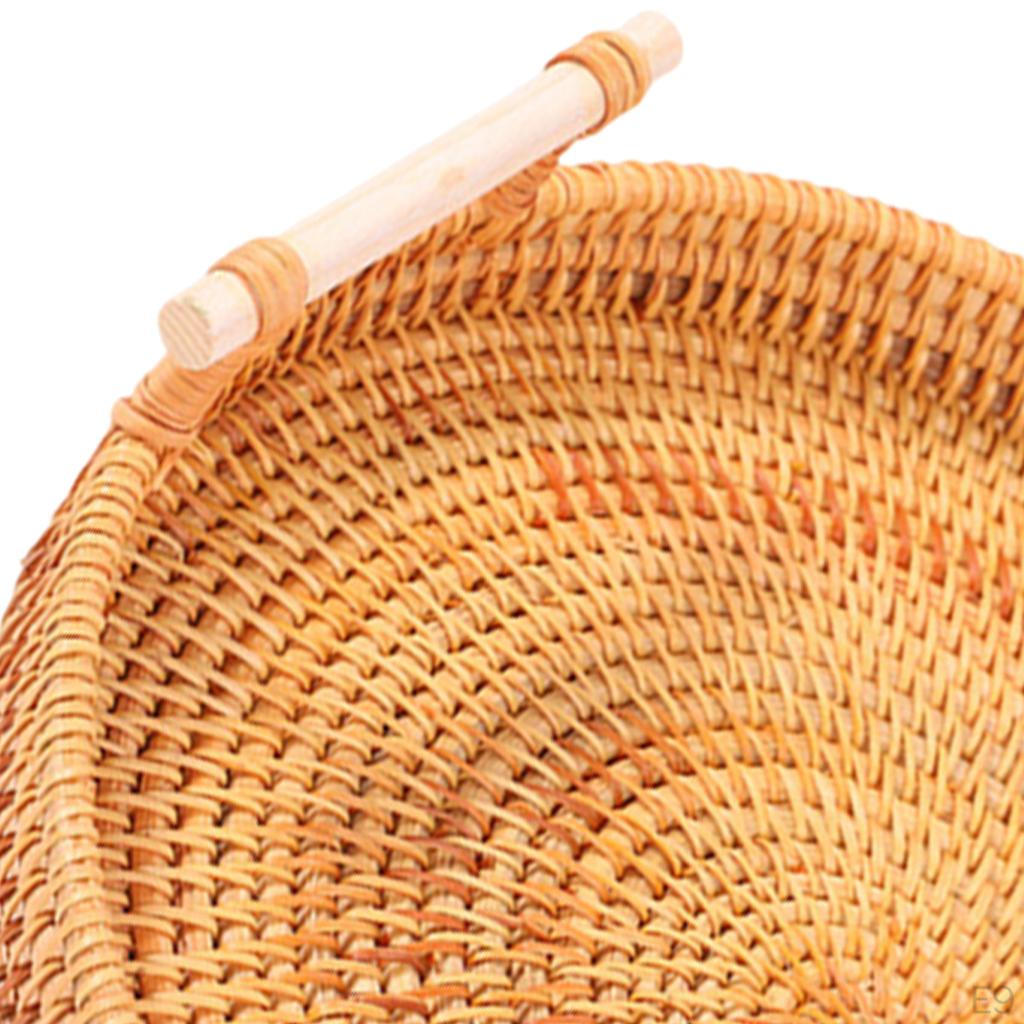 Round Rattan Basket Durable Handwoven Bread Decorative Organizer Rustic Style Snacks Biscuits with