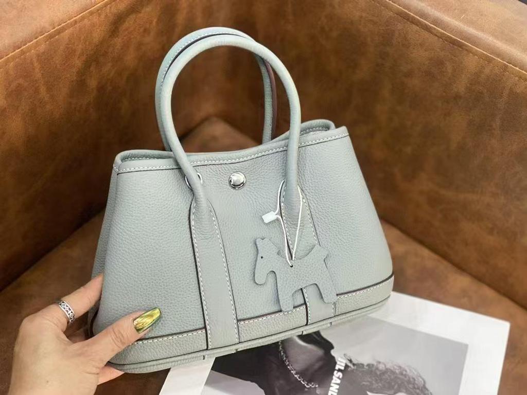 Women's Genuine Cowhide Leather Garden Tote - Large Capacity Bucket Shoulder Bag