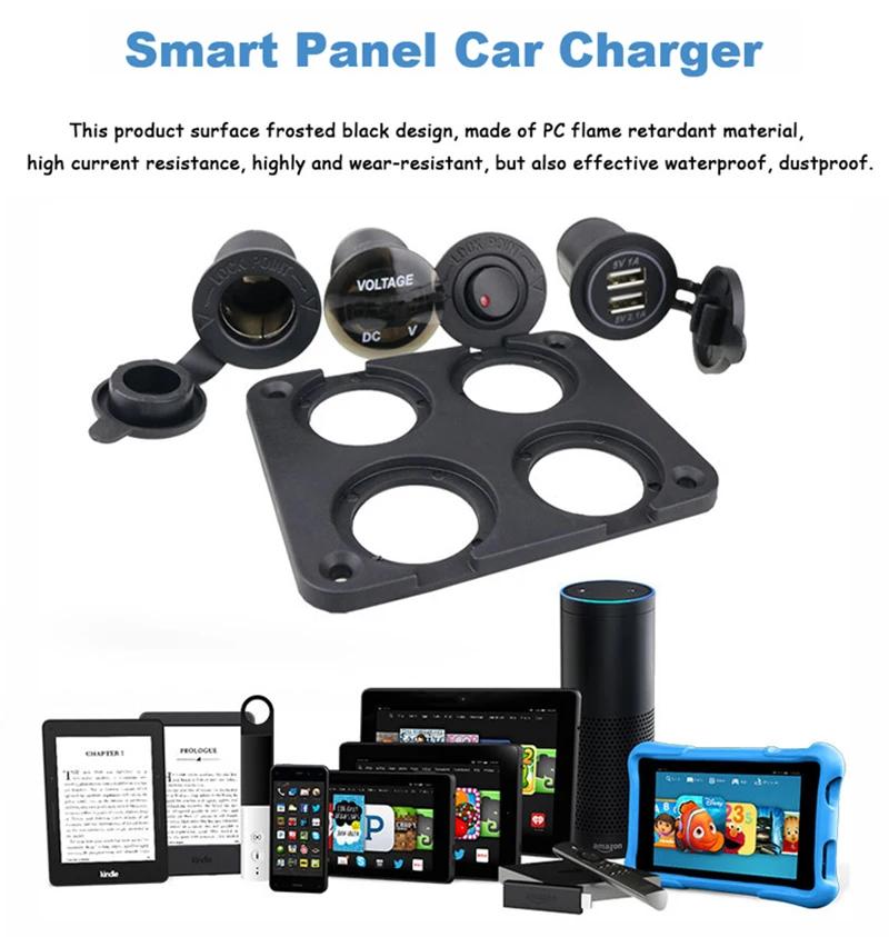 4 In 1 Switch Panel Waterproof Digital Voltmeter 12V Power Car Dual Usb Charger Socket Cigarette Lighter With Rocker Switch