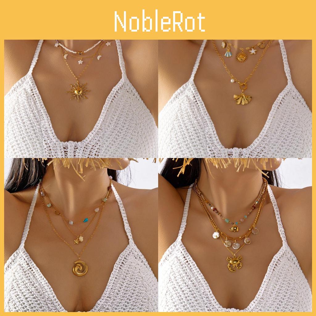 Bohemian Ocean Shell Sun Pendant Necklace For Women Summer Vacation Jewelry