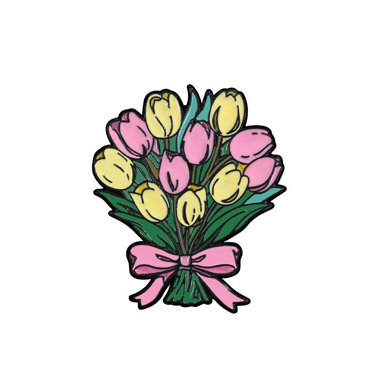 Peony flower brooch fresh and cute plant flower tulip metal badge friend gift decoration