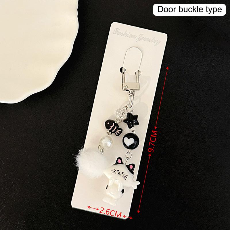 

Y2K Cute Cat Phone Chain Versatile Fur Ball Beaded Keychain Lovely Mobile Phone Lanyard Backpack Pendant Decoration