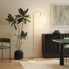 Floor Lamp with Foot Switch, Floor Lamp with Fabric Shade, Steel, Gold