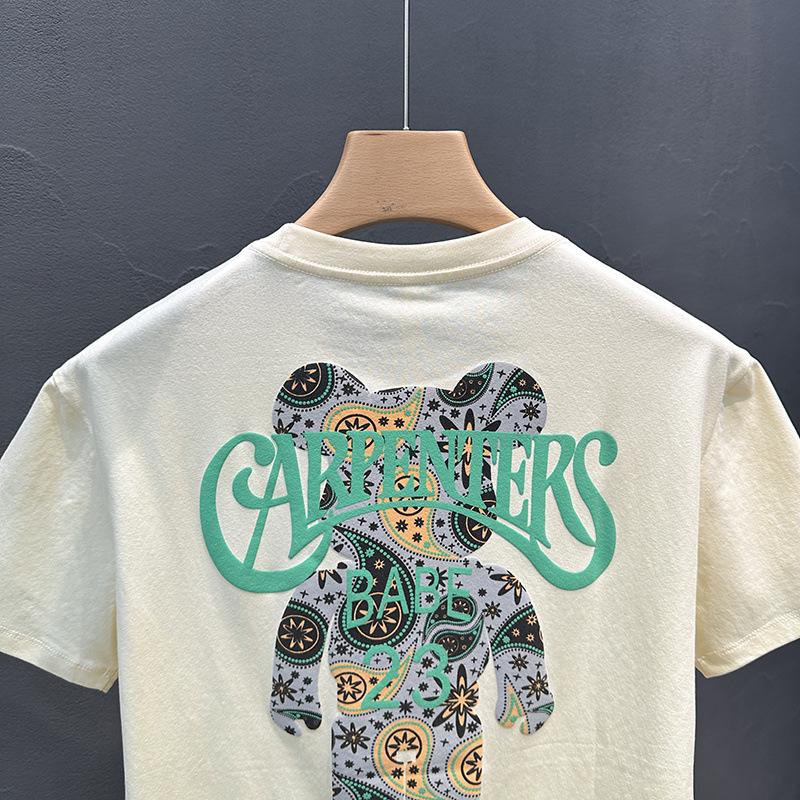Short-sleeved T-shirt for Men with Bear Print Half-sleeved Loose T-shirt Xinjiang Cotton Five-quarter Sleeve Men