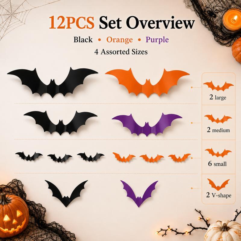 Xiaomi 12PCS Halloween 3D Bat Wall Stickers PVC Bat Decals for Party Home Wall Door Window Decor