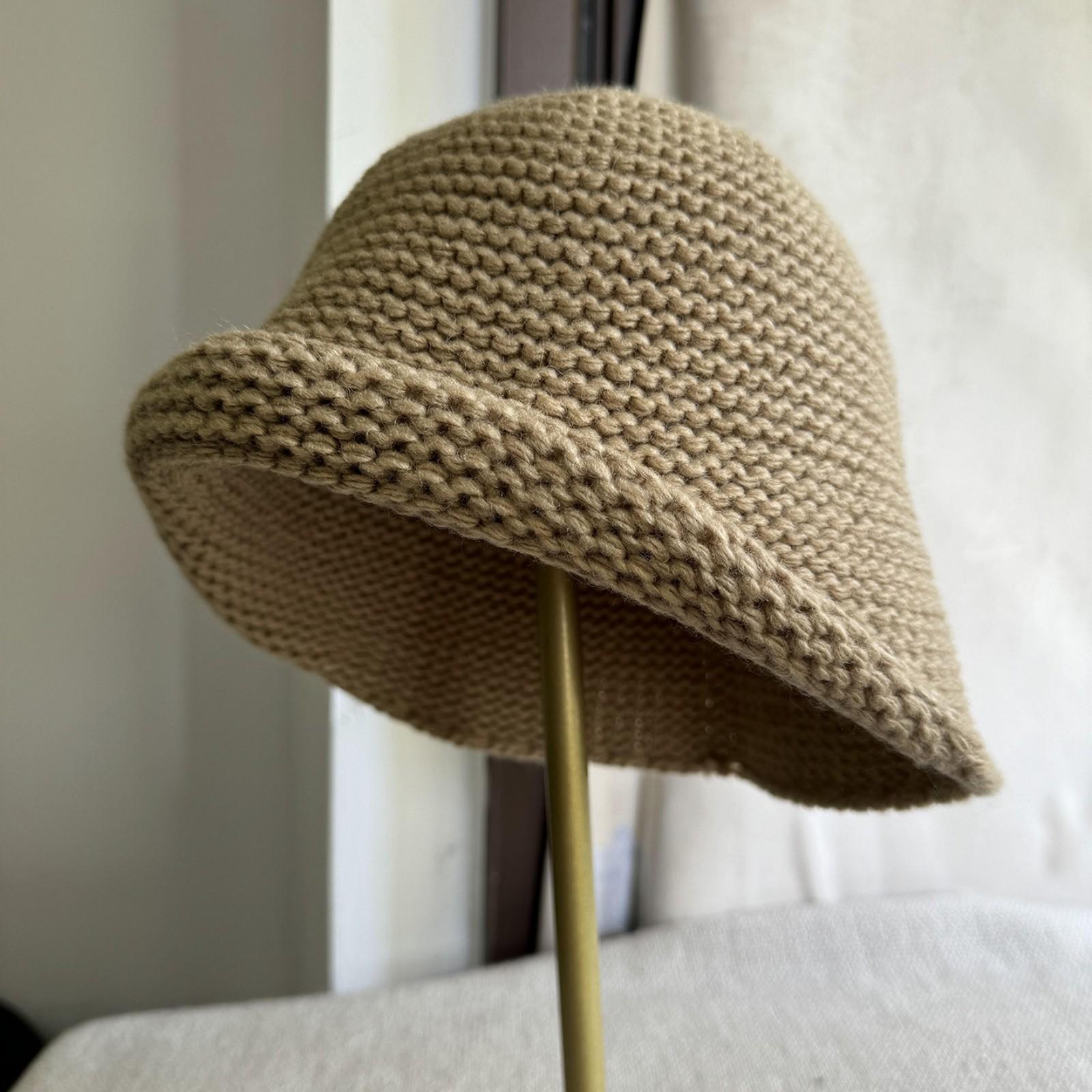 

Wool Knitted Rolled-edge Bucket Hat For Women, Winter Warm Fisherman Hat, Large Head Circumference Wool Basin Hat One Size