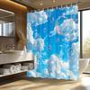 Whimsical Dreamy Sky Shower Curtain - Fluffy Clouds, Shimmering Bubbles, Brilliant Blue,Machine Washable, Fantasy Bath Decor