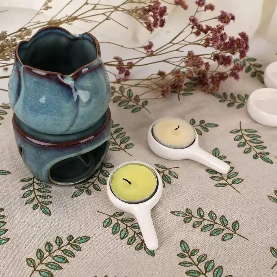 1x ceramics candle tray Tealight Wax Warmer Portable oil incense burner reed diffuser Fragrance holder for Candlestick Home Deco