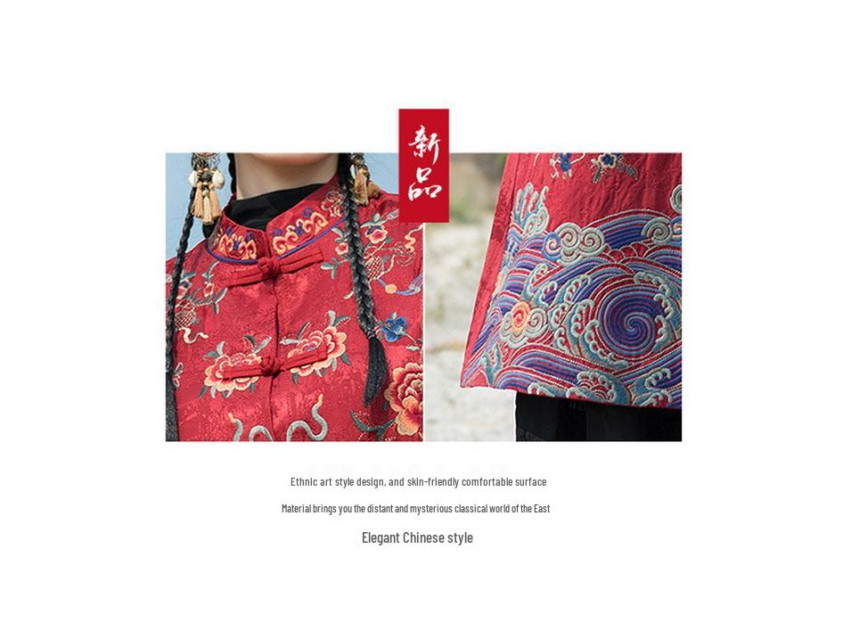 Frühlings-Ethno-Damenweste: Retro Floral Stickerei Mittellange Weste