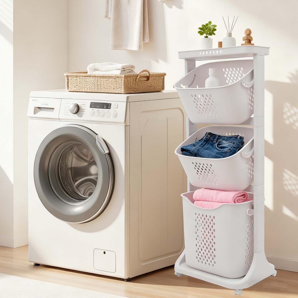 Laundry Hampers, 3 Tier Laundry Baskets Dirty Clothes Hamper with Wheels for Home, Dorms, Laundry Room and Apartment