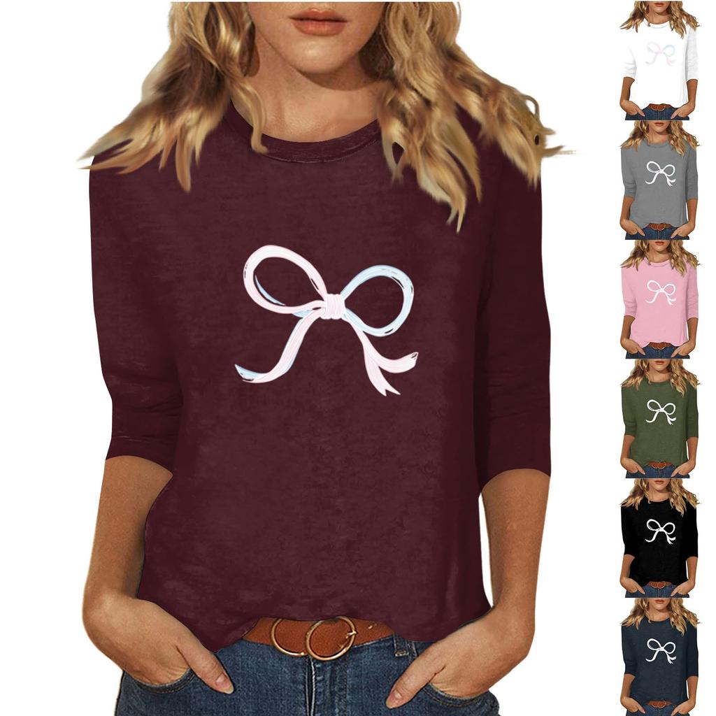 Women's O-neck 3/4 Sleeve Print Top