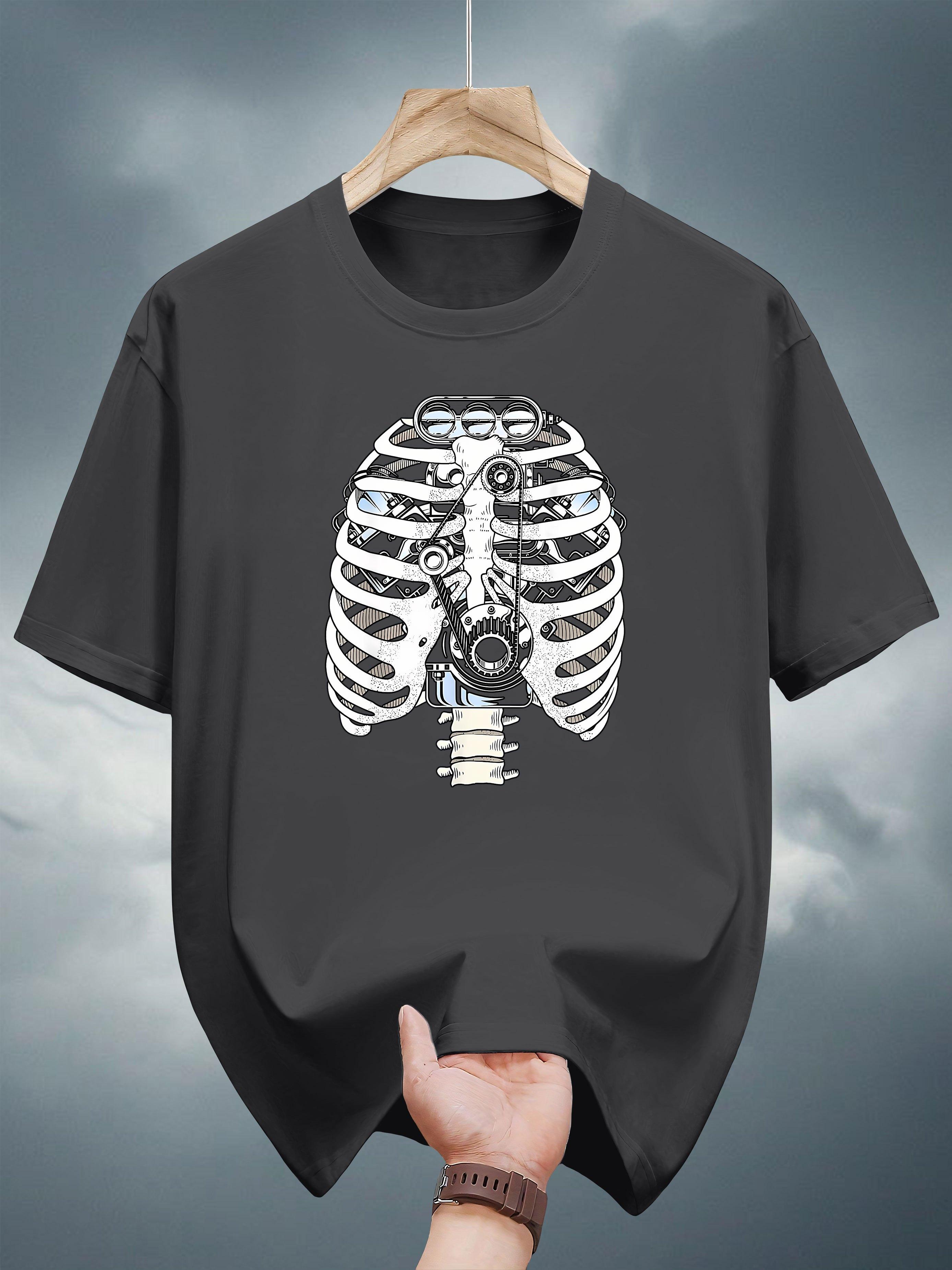 Heavyweight 200gsm Cotton T-shirt - Black Graphic Tee with Mechanical Torso Design XL