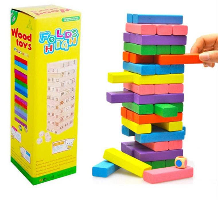 Colorful 54-Piece Wooden Jenga Stacking Game: Educational & Creative Desktop Blocks