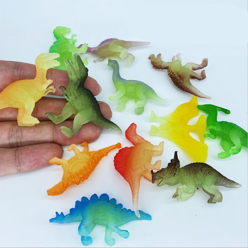 12Pcs/Set Mini Soft Rubber Glow-in-the-dark Dinosaur Figure Toys Fluorescent Simulation Small Dinosaur Model Decoration