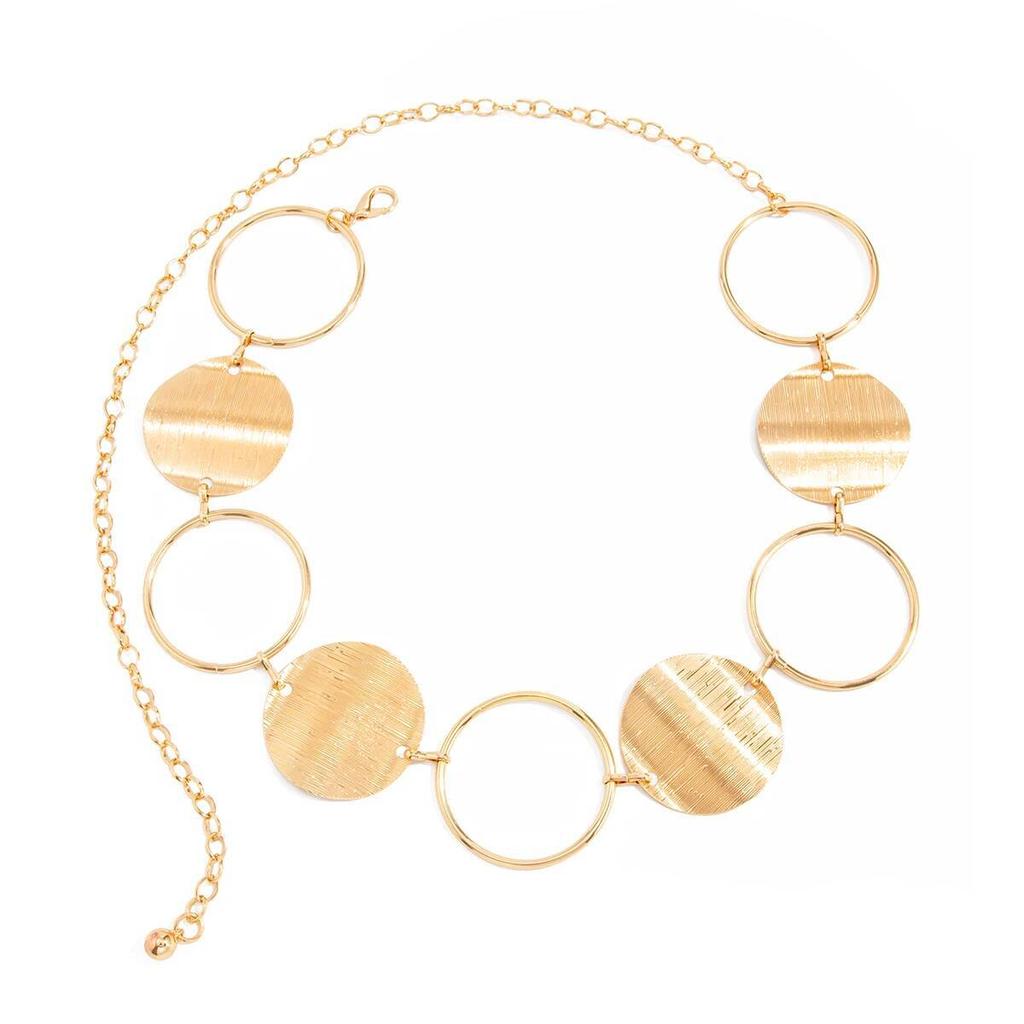 Salircon Vintage HollowOut Round Waist Chain Gold Color Metal Waist Chain Adjustable Oval Belly Chain Women Jewelry Accessories