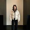 PU leather fake two-piece hooded jacket padded jacket women's winter warm padded jacket American short silhouette padded jacket
