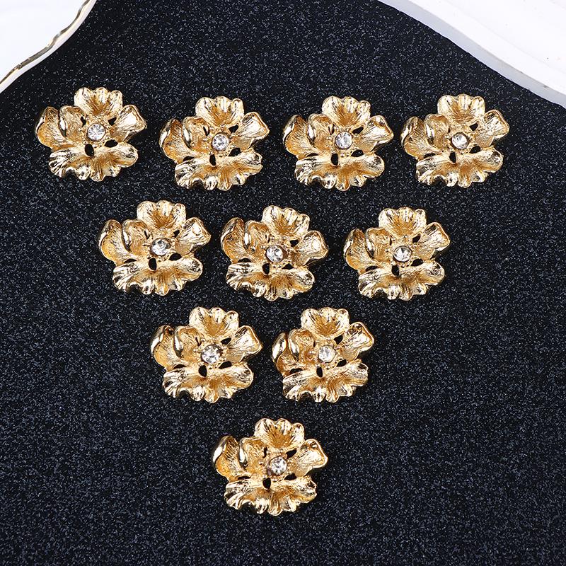 10Pcs Alloy Rhinestone Flower For Diy Jewelry Handmade Craft Making For Hairpin Clothing Bag Decor Accessories