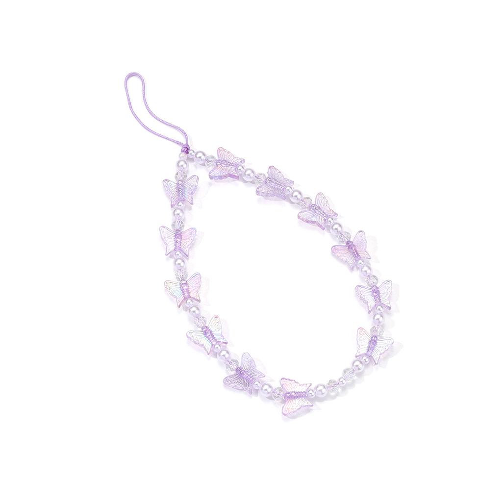 Handmade Colored Acrylic Butterfly Beaded Mobile Phone Chain Wholesale Personalized Wrist Anti-loss Pendant Pendant