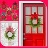 Christmas Bow Wreath American Christmas Creative Door Hanging Simulation Red Berry Red Ribbon Wreath